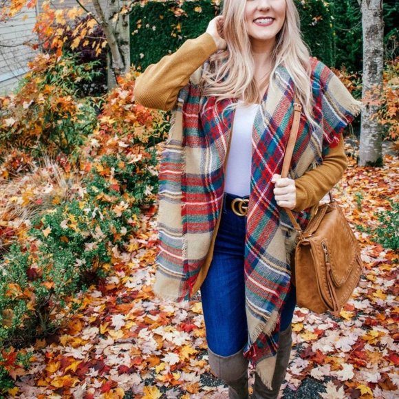 CLASSIC Plaid Print Fall / Winter Blanket Scarf - Picture 1 of 10